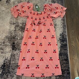NWT Farm Rio ruffled tiered light pink cherry maxi dress